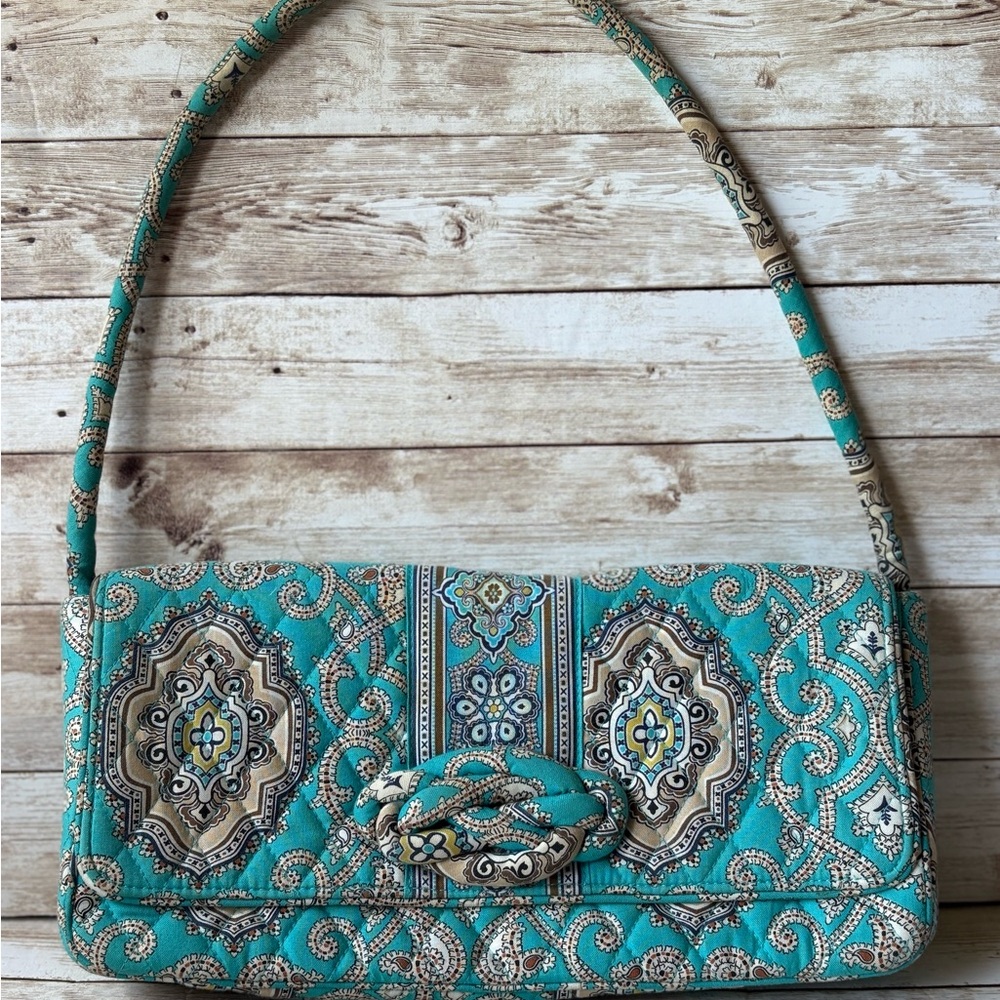 Vera Bradley Teal and Beige Paisley Shoulder Bag. Retired pattern